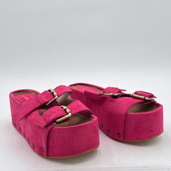 Women’s Pink Open Toe backless Espadrille Casual Flatform Platform Wedge Sandals - Picture 1 of 7